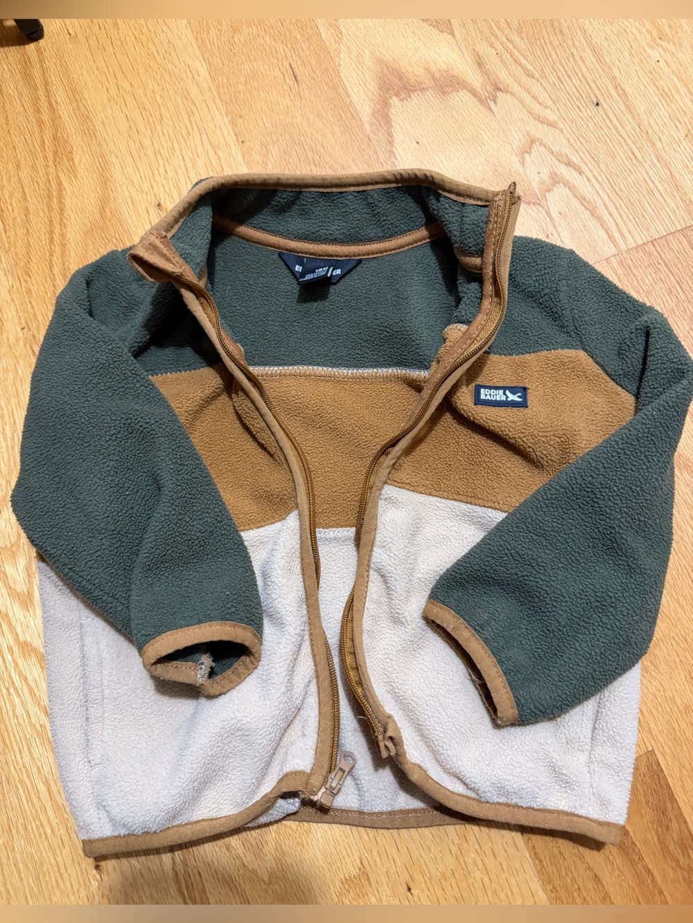Eddie Bauer Kids Green, Tan & Cream Colorblock Fleece Jacket